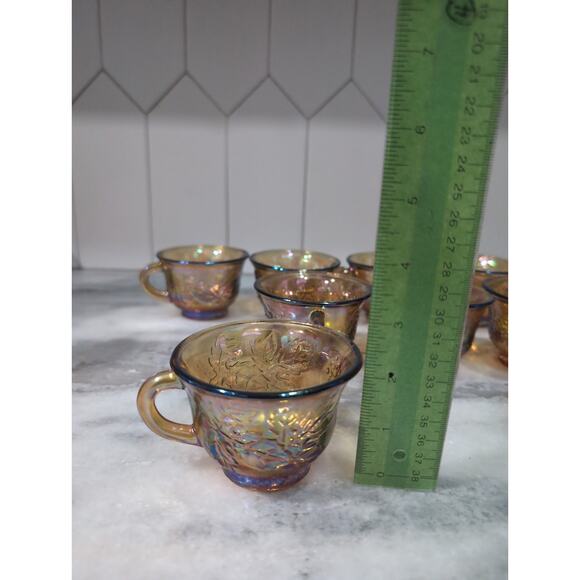 Harvest Grape Carnival Glass Punch Cups, Set of 9 Vintage Indiana Marigold Cups - Picture 10 of 11